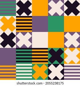 Geometry minimalistic seamless pattern with rectangles, squares, circles, simple shape and figure. Abstract vector design template for web banner, corporate identity, fabric print, wallpaper.