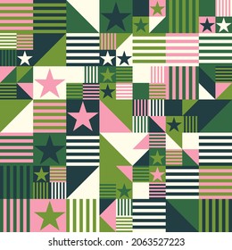 Geometry minimalistic seamless pattern with rectangles, squares, circles, simple shape and figure. Abstract vector design template for web banner, corporate identity, fabric print, wallpaper.