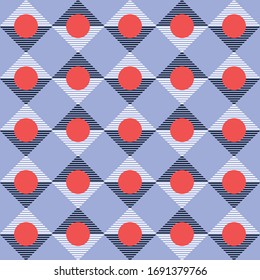 Geometry minimalistic with simple red polka dots shape and triangles striped. seamless pattern in vector EPS10 design for fashion,fabric,web,wallpaper,wrapping and all prints on light blue