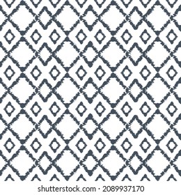 Geometry modern repeat pattern with textures. Abstract black and white ikat pattern.