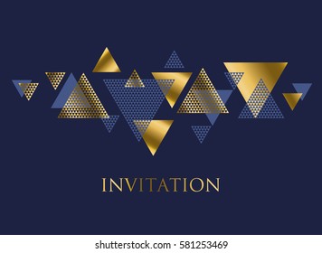 Geometry motif in art deco luxury vector illustration. Abstract triangle complex mosaic design element for header, celebration invitation, elegant card.