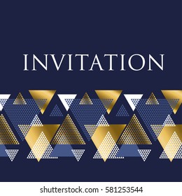 Geometry motif in art deco luxury vector illustration. Abstract triangle complex mosaic design element for header, celebration invitation, elegant card.