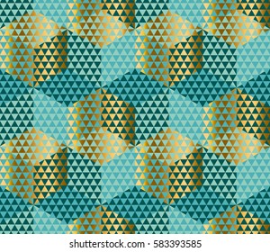 Geometry motif in lizard or snake skin style. Green seamless pattern vector illustration. Abstract triangle complex mosaic background for fabric, wrapping paper, backdrop