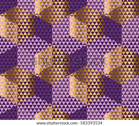 Geometry motif in luxury style seamless pattern rose gold vector illustration. Abstract triangle complex mosaic design background for fabric, wrapping paper, backdrop