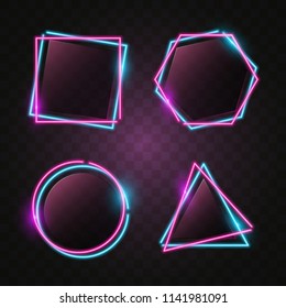 Geometry neon banner in purple & blue light.