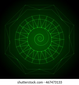 Geometry neon hexagon in green