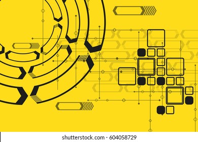 Geometry on a yellow background. Web-brochure, Internet leaflet, wallpaper or poster cover. Geometric style, colorful realistic glossy arrows with copyspace. Banner with a directed idea