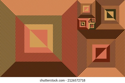 Geometry optical illusion art  poster. Abstract vector background with strips in pink,dark green and red, for business presentation print wallpaper wall decoration.