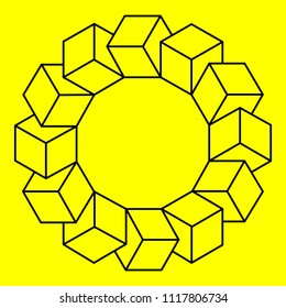 Geometry. Optical illusion circle of cubes