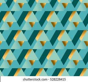 geometry ornament repeatable pattern. Christmas elegant seamless pattern. gold and green abstract festive vector illustration. triangle textured 3d background motif