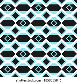 Geometry pattern with blue and white squares and rhombus. Vector repeating geometric background for textile, fabrics, wallpaper, print, cover, backdrop, surface, banner, package design. Contrast