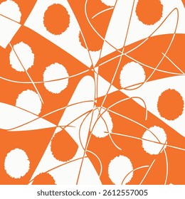 Geometry pattern with orange and white color hand drawn art abstract circle brush drawing background elements