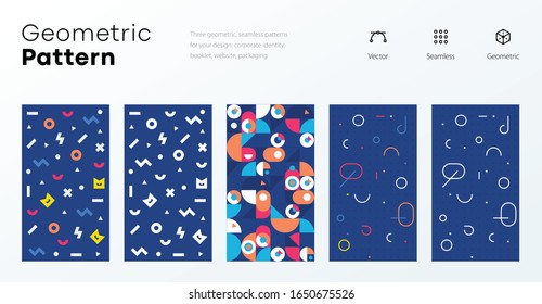 Geometry pattern with simple shape and figure. Abstract vector pattern design for web banner, business presentation, branding package, fabric print, wallpaper. Bright youth colorful illustrations