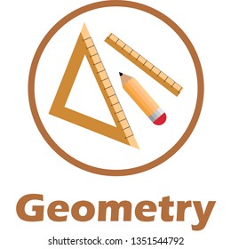 Geometry pencil and ruler vector icon. 
wooden colored design. icon for notebook