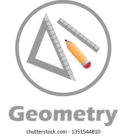 Geometry pencil and ruler vector icon. colored design. icon for notebook