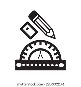 Geometry pencil and scale icon | Black Vector illustration |