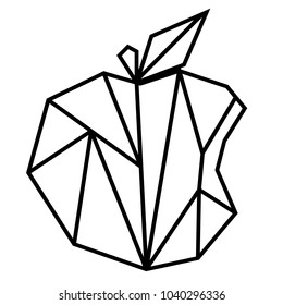 Geometry Polygon Modern Delicious Fresh Healthy Apple Fruit Food - Bite with Leaf. Black and White Graphic Design Resources, Elements for Poster, Shirt, Card, Mug. Vector Illustration