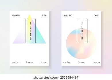 Pôster de Geometria. Rótulo de Gradiente Roxo. Textura de Néon. Modelo de metal isolado. Apresentação minimalista. Conceito de plástico. Vetor gráfico. Pôster de Geometria Azul