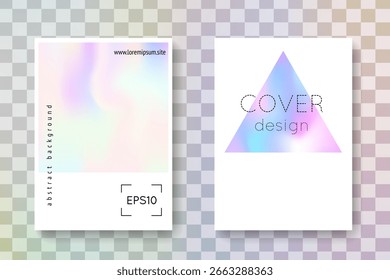 Apresentação em geometria. Panfleto azul Pearlescent. Padrão Iridescente. Ilustração isolada de metal. Banner Cromado. Malha holográfica. Efeito Memphis. Apresentação em geometria rosa