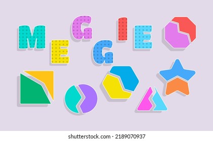 Geometry puzzle children cartoon style. Vector illustration concept