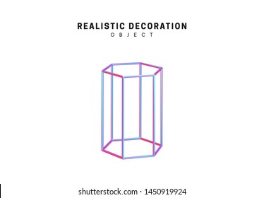 Geometry Realistic shape 3d objects with gradient holographic color of hologram. Geometric decorative design elements isolated on white background. vector illustration.