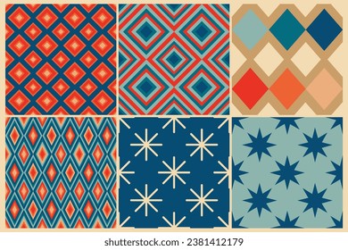 Geometry retro geomatical seamless patterns and backgrounds in the style of the 50s and 60s