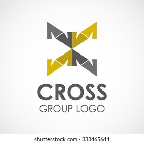 Geometry of ribbon cross abstract vector and logo design or template connect business icon of company identity symbol concept