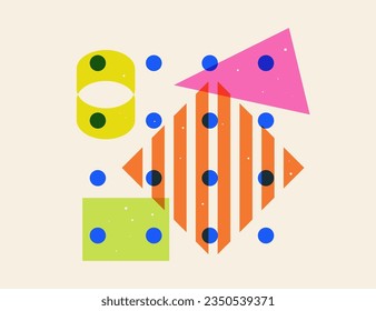 Geometry Riso print collage. Abstract Risograph geometric shapes graphic design template for posters, banners, web site backgrounds. Mid century retro style minimalistic art, trendy backdrop overlay