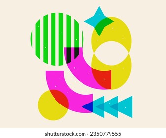 Geometry Riso print collage. Abstract Risograph geometric shapes graphic design template for posters, banners, web site backgrounds. Mid century retro style minimalistic art, trendy backdrop overlay