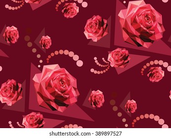 geometry rose of triangles ornament pattern. on red