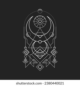 Geometry of rotation of the half moon and the sun for merchandise, apparel or other