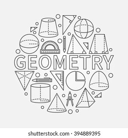 Geometry Round Symbol - Vector Math Circle Background Made With Outline Geometric Shapes