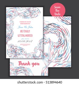 Geometry Save the Date card with modern colorful shapes. Wedding anniversary celebration party invitation design template