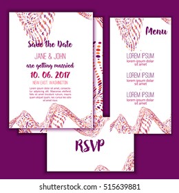 Geometry Save the Date card with modern colorful shapes. Wedding anniversary celebration party invitation design template.