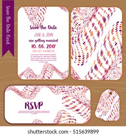 Geometry Save the Date card with modern colorful shapes. Wedding anniversary celebration party invitation design template.