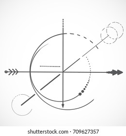 Geometry scheme sacred line circle symbol on white background and arrow