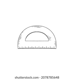 Geometry school protractor ruler or measure instrument, hand drawn vector illustration isolated on white background. Protractor for measuring angles and length.