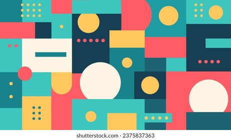 Geometry Seamless Pattern with Simple Minimalistic Shapes. Abstract Vector Background with Circles and Rectangles
