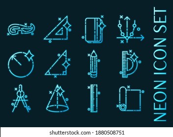 Geometry set icons. Blue glowing neon style.