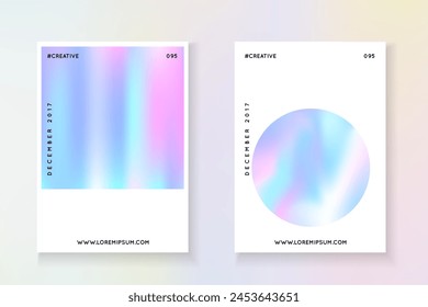 Geometry Shape. Blue Minimalist Paper. Vintage Effect. Iridescent Foil. Plastic Banner. Holograph Presentation. Colourful 90s Backdrop. Purple Geometry Shape