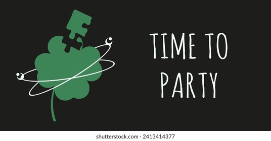 Geometry shapes in neon green color. Puzzle Clover, Saint Patrick's Day banner in trendy psychedelic rave style. 00s Y2k retro futuristic aesthetic. Ireland concept. Vector art for social media