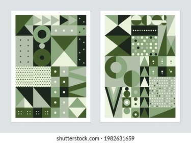 Geometry shapes poster template design, circle and triangle shapes in green