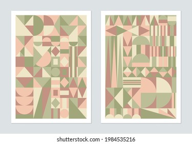 Geometry shapes poster template design, circle and triangle shapes in green and orange