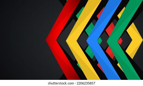 Geometry shapes red, yellow, blue and green lines on dark background