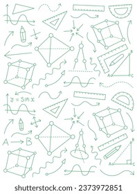 Geometry sketch doodle background. Studying at school. Vector editable stroke line size.