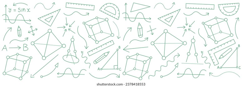 Geometry sketch doodle banner background. Studying at school. Vector editable stroke line size.