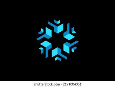 geometría azul de nieve con símbolo del logotipo de la comunidad