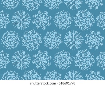 Geometry snowflake on winter gray sky background. Christmas vector pattern design for backdrop. Vector illustration seamless pattern.