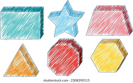 Geometry Solid Shapes in Pencil Colour Sketch Simple Style illustration