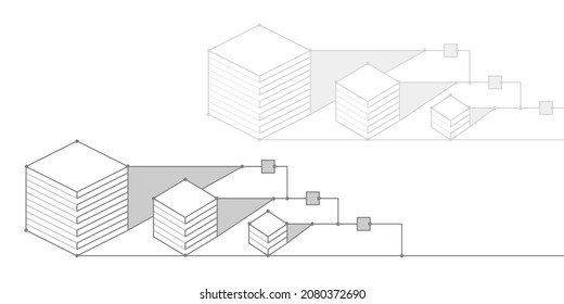 Geometry of squares.Line art.White background of lines.Vector illustration.